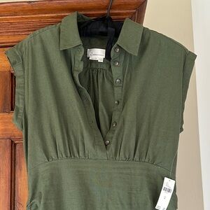 NWT Anthropologie Olive Green Ruched Slim Midi Dress size M